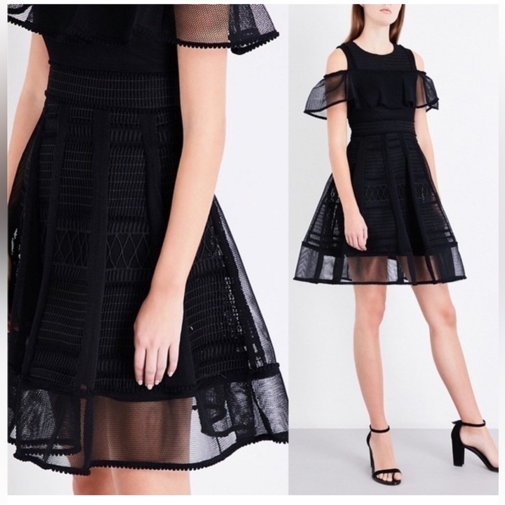 NWOT Maje Rosalie black ruffled laced cocktail dress, size EU 2/ US 4